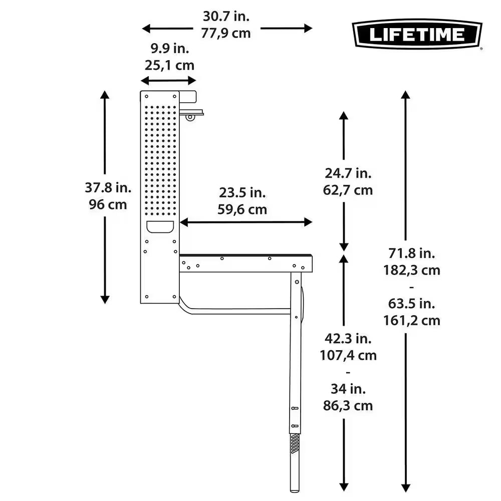 47 In. W X 31 In. D Wall-Mounted Folding Work Table