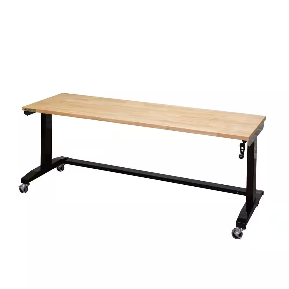 72 In. W X 24 In. D Adjustable Height Black Worktable with Solid Wood Top