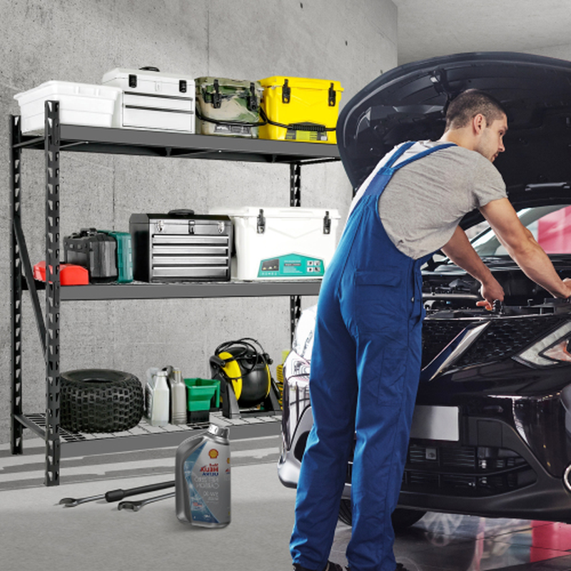 Garage Shelving Heavy Duty 72H 77 W Garage Storage Shelves 6000LBS Heavy Duty Shelving Adjustable 3 Tier Metal Shelving for Garage Storage Shelving Industrial Shelving Storage Rack, Black