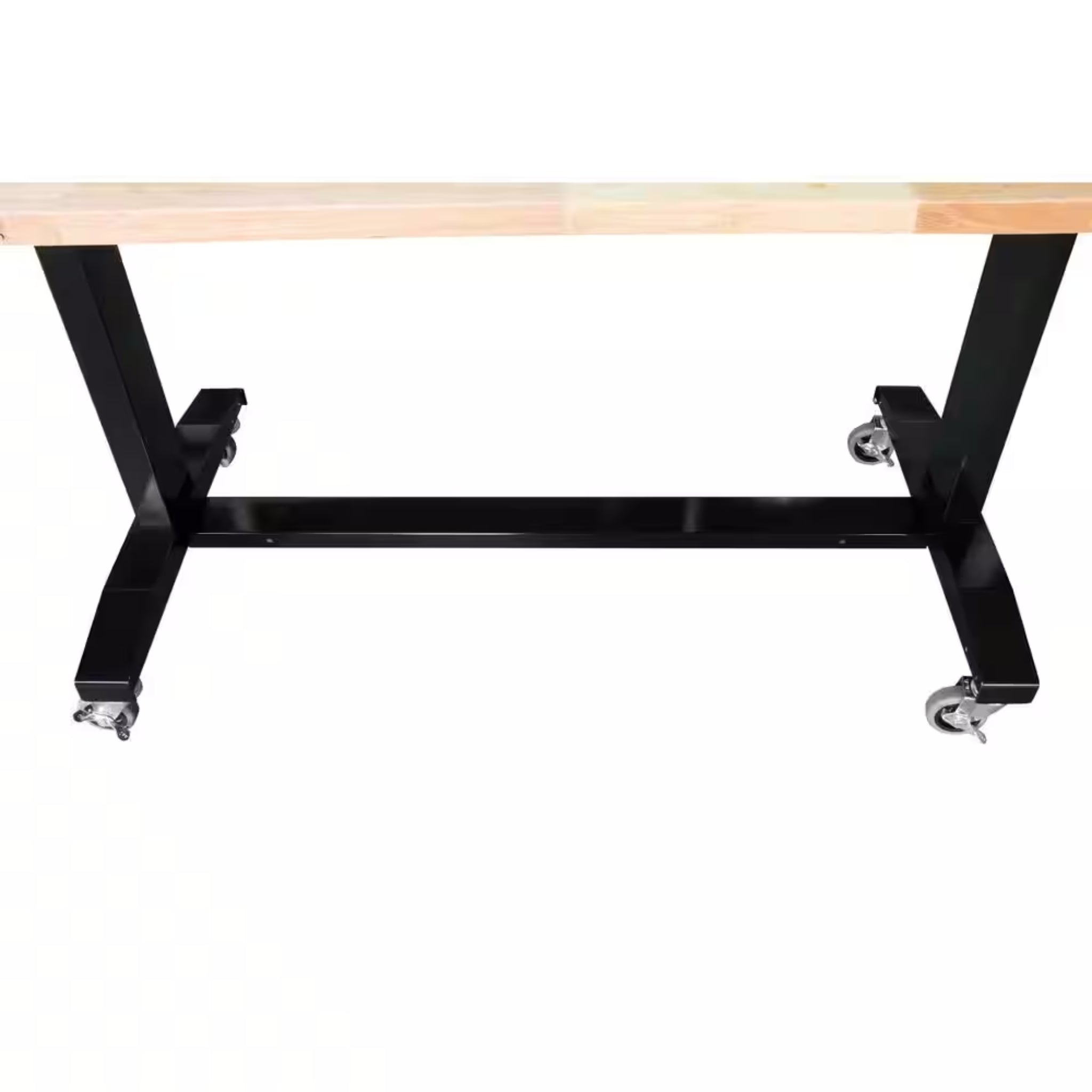 62 In. W X 24 In. D Adjustable Height Black Workbench Table with Solid Wood Top