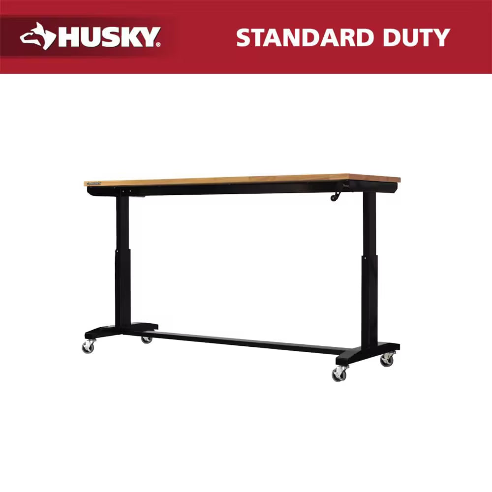 72 In. W X 24 In. D Adjustable Height Black Worktable with Solid Wood Top