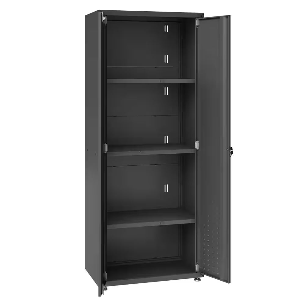 Fortress 30.3 In. W X 74.8 In. H X 18.2 In. D 4-Shelf Metal Freestanding Garage Cabinet in Charcoal Grey