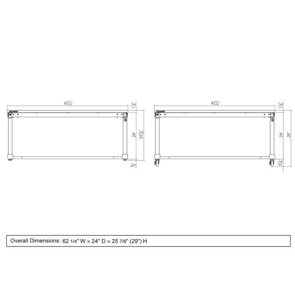 62 In. W X 24 In. D Adjustable Height Black Workbench Table with Solid Wood Top