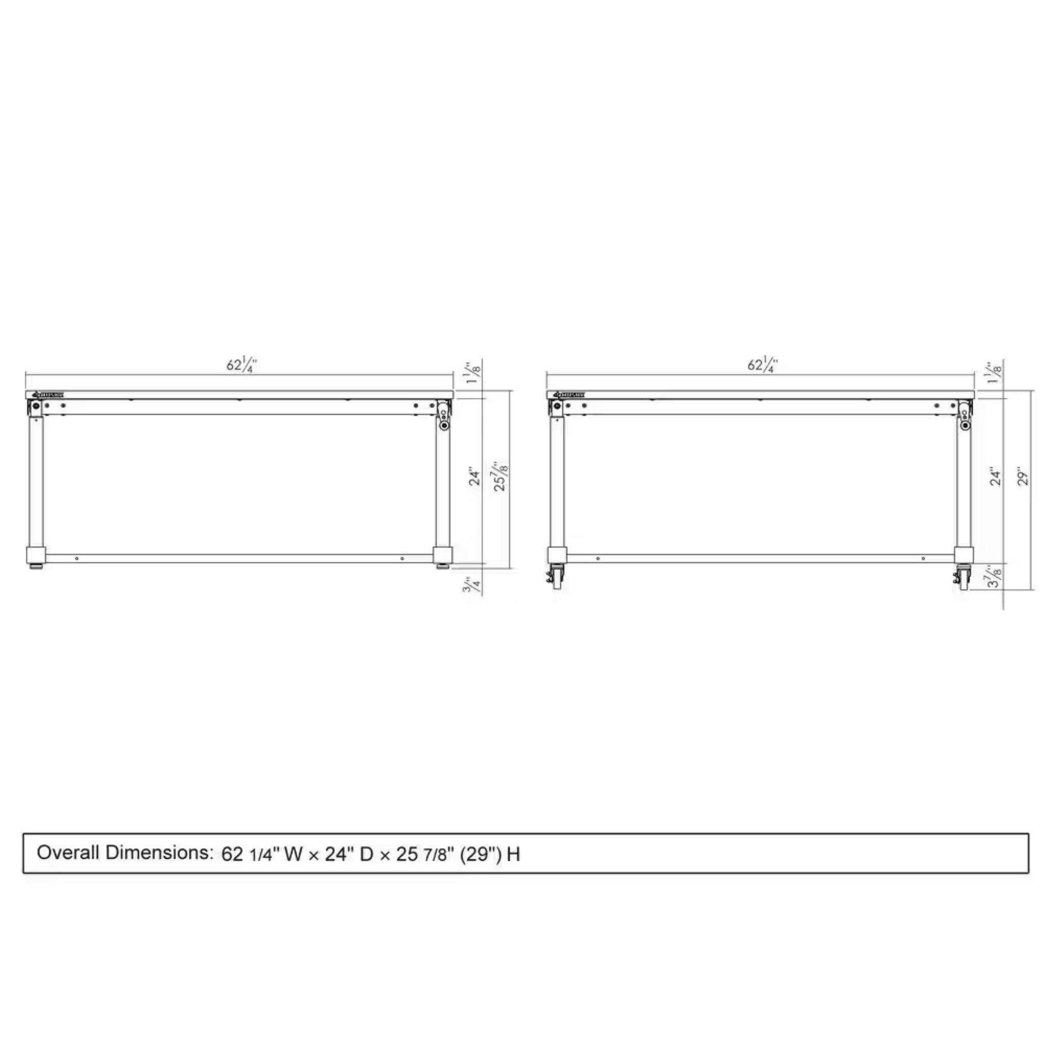 62 In. W X 24 In. D Adjustable Height Black Workbench Table with Solid Wood Top
