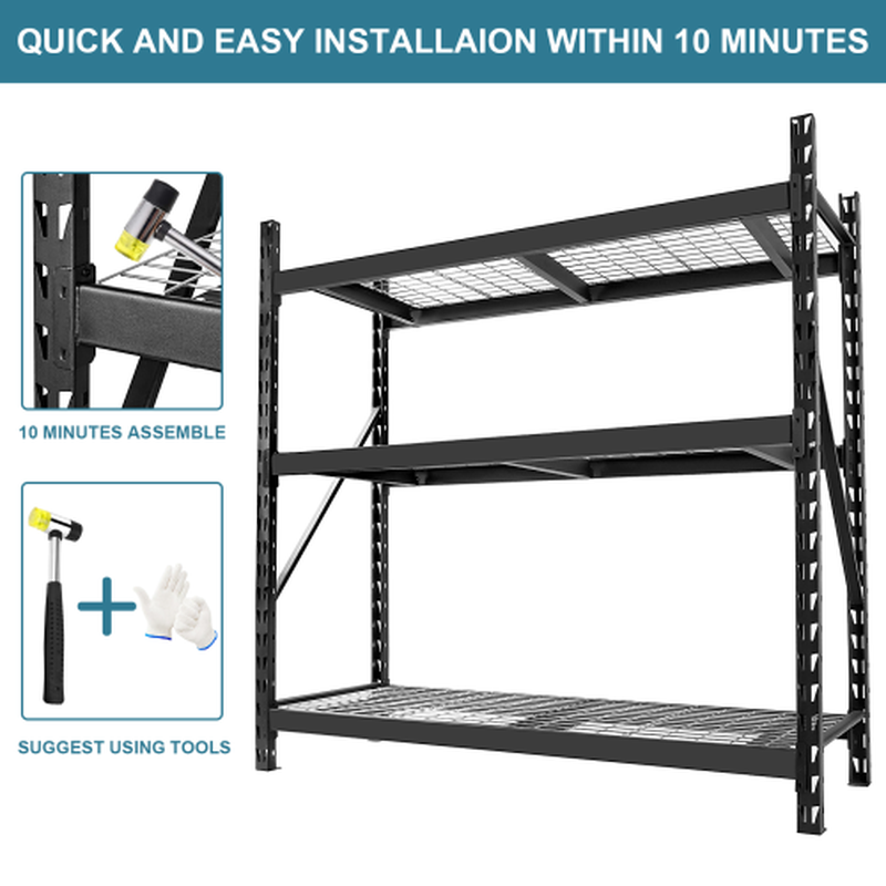 Garage Shelving Heavy Duty 72H 77 W Garage Storage Shelves 6000LBS Heavy Duty Shelving Adjustable 3 Tier Metal Shelving for Garage Storage Shelving Industrial Shelving Storage Rack, Black