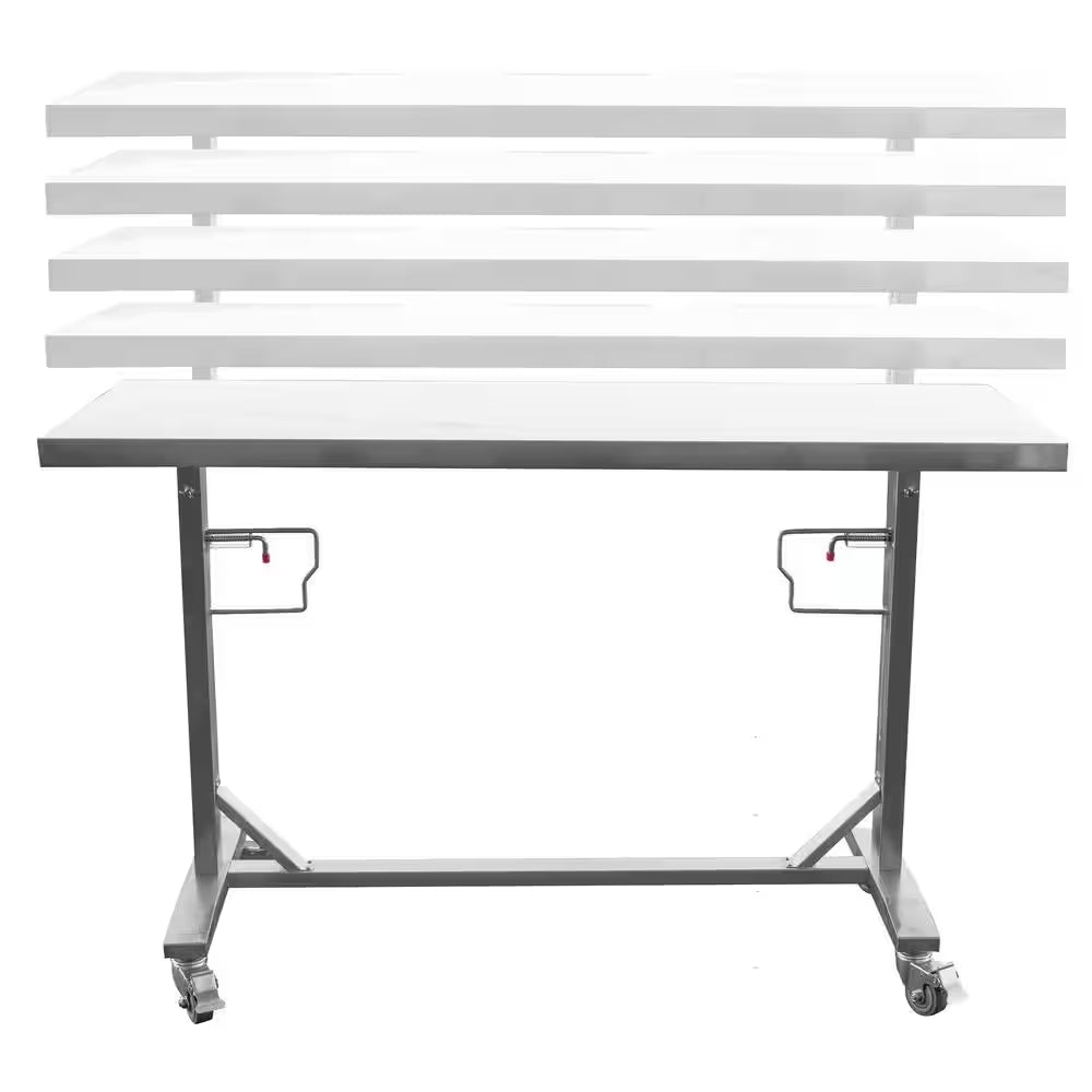 62 In. Stainless Steel Adjustable Work Table with Casters