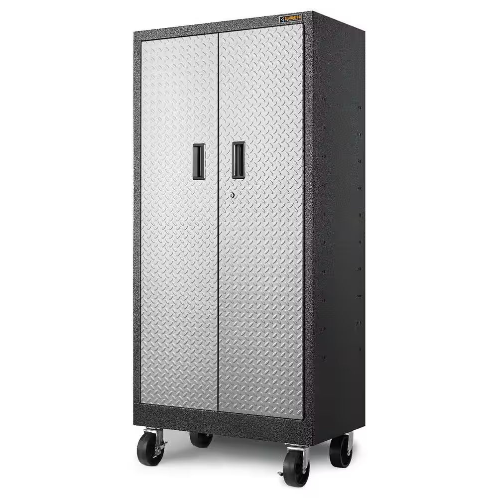 Premier Series Pre-Assembled Steel Freestanding Garage Cabinet in Silver with Casters (30 In. W X 65 In. H X 18 In. D)