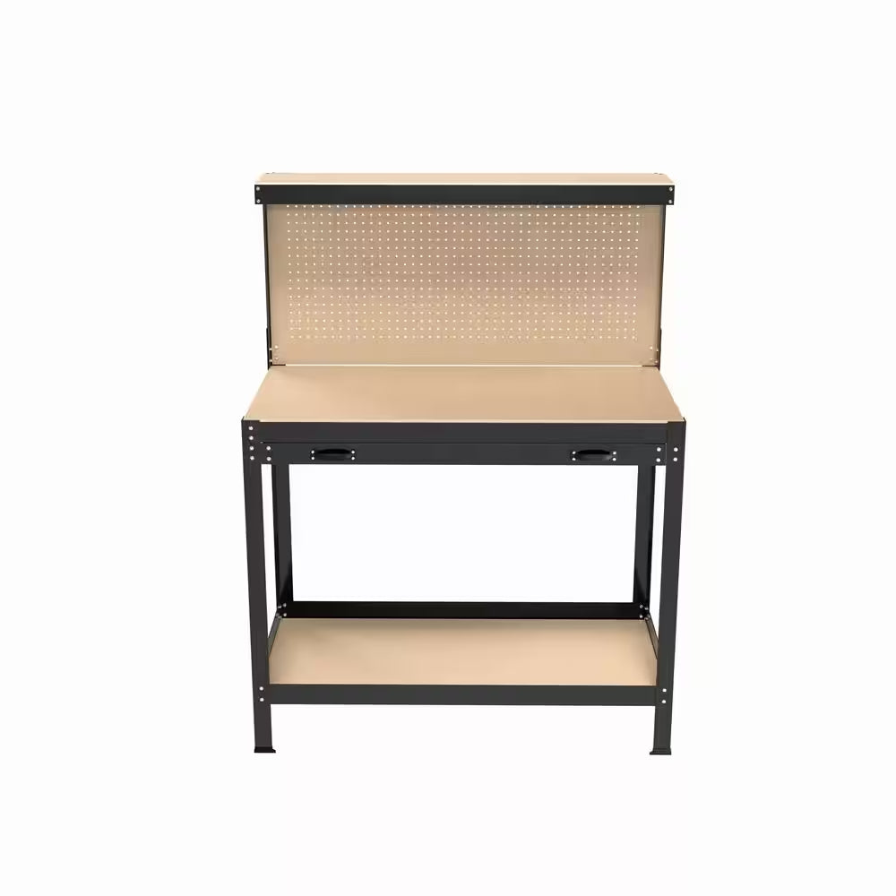 24 In. D X 63 In. H Tools Cabinet Working Tables Workbench Tool Storage Workshop Table with Drawers and Pegboard