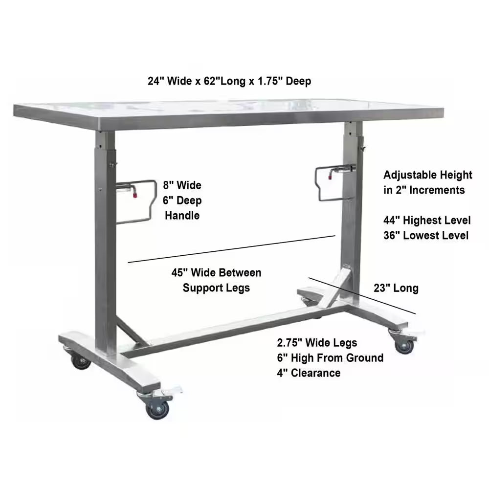 62 In. Stainless Steel Adjustable Work Table with Casters