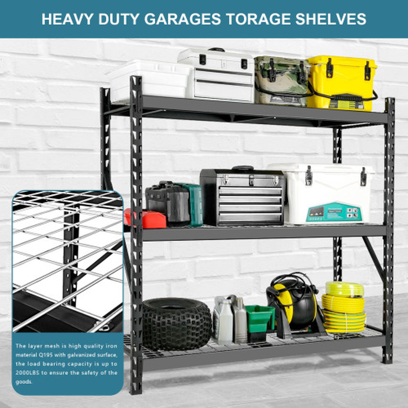 Garage Shelving Heavy Duty 72H 77 W Garage Storage Shelves 6000LBS Heavy Duty Shelving Adjustable 3 Tier Metal Shelving for Garage Storage Shelving Industrial Shelving Storage Rack, Black