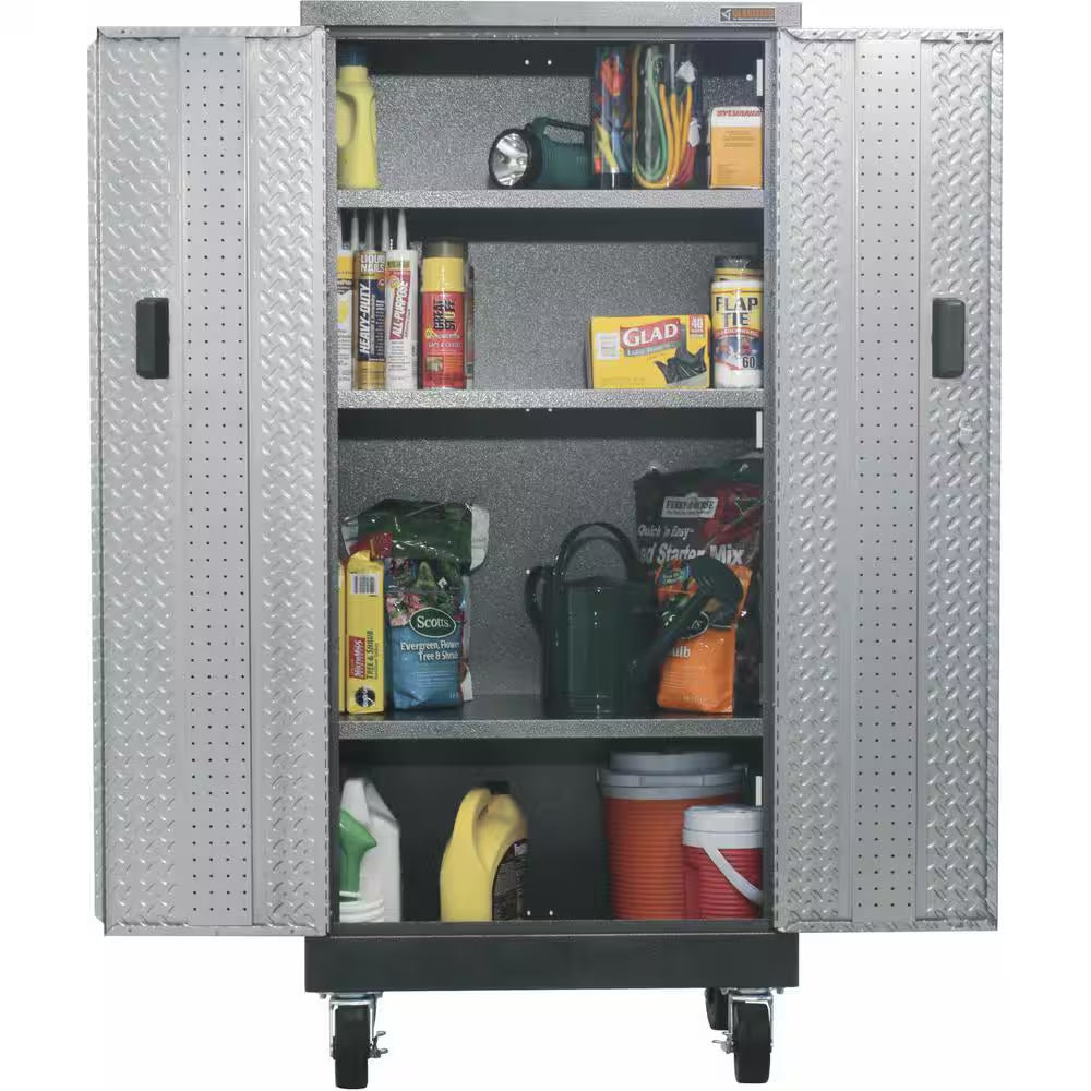 Premier Series Pre-Assembled Steel Freestanding Garage Cabinet in Silver with Casters (30 In. W X 65 In. H X 18 In. D)