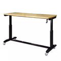 62 In. W X 24 In. D Adjustable Height Black Workbench Table with Solid Wood Top