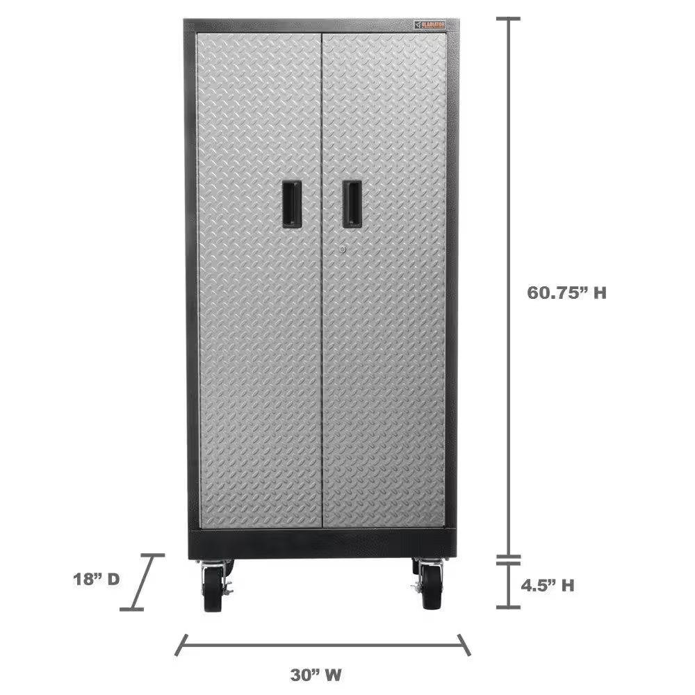 Premier Series Pre-Assembled Steel Freestanding Garage Cabinet in Silver with Casters (30 In. W X 65 In. H X 18 In. D)