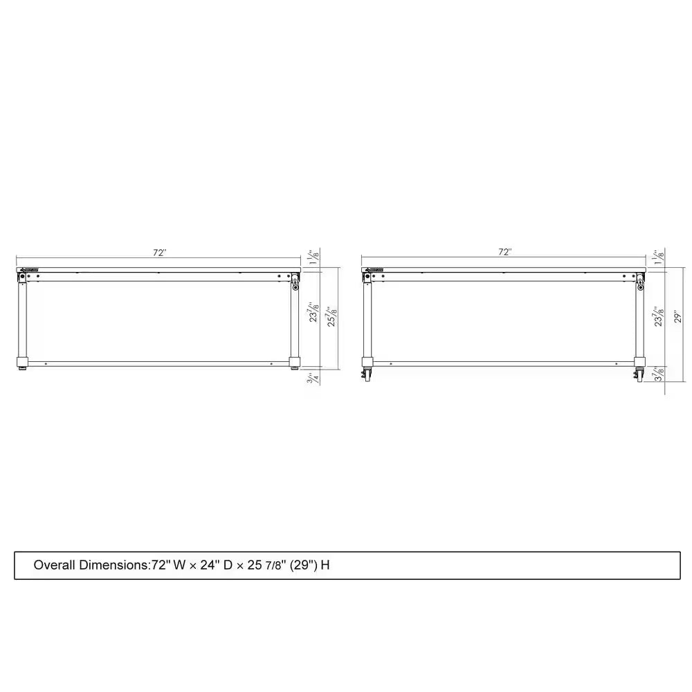 72 In. W X 24 In. D Adjustable Height Black Worktable with Solid Wood Top