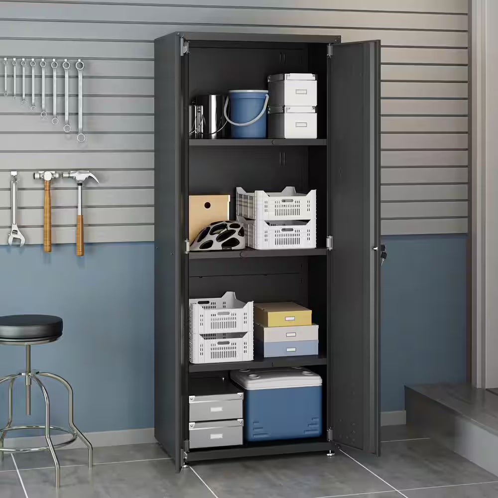 Fortress 30.3 In. W X 74.8 In. H X 18.2 In. D 4-Shelf Metal Freestanding Garage Cabinet in Charcoal Grey
