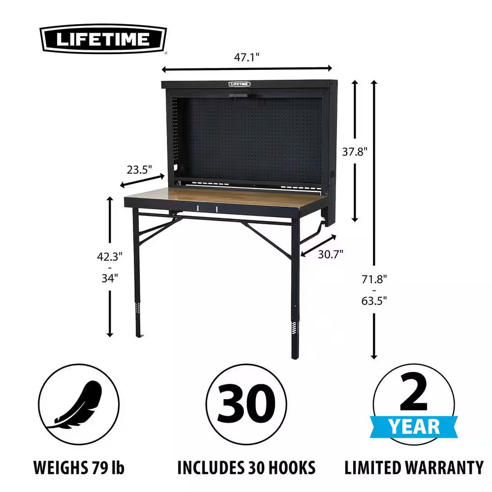 47 In. W X 31 In. D Wall-Mounted Folding Work Table