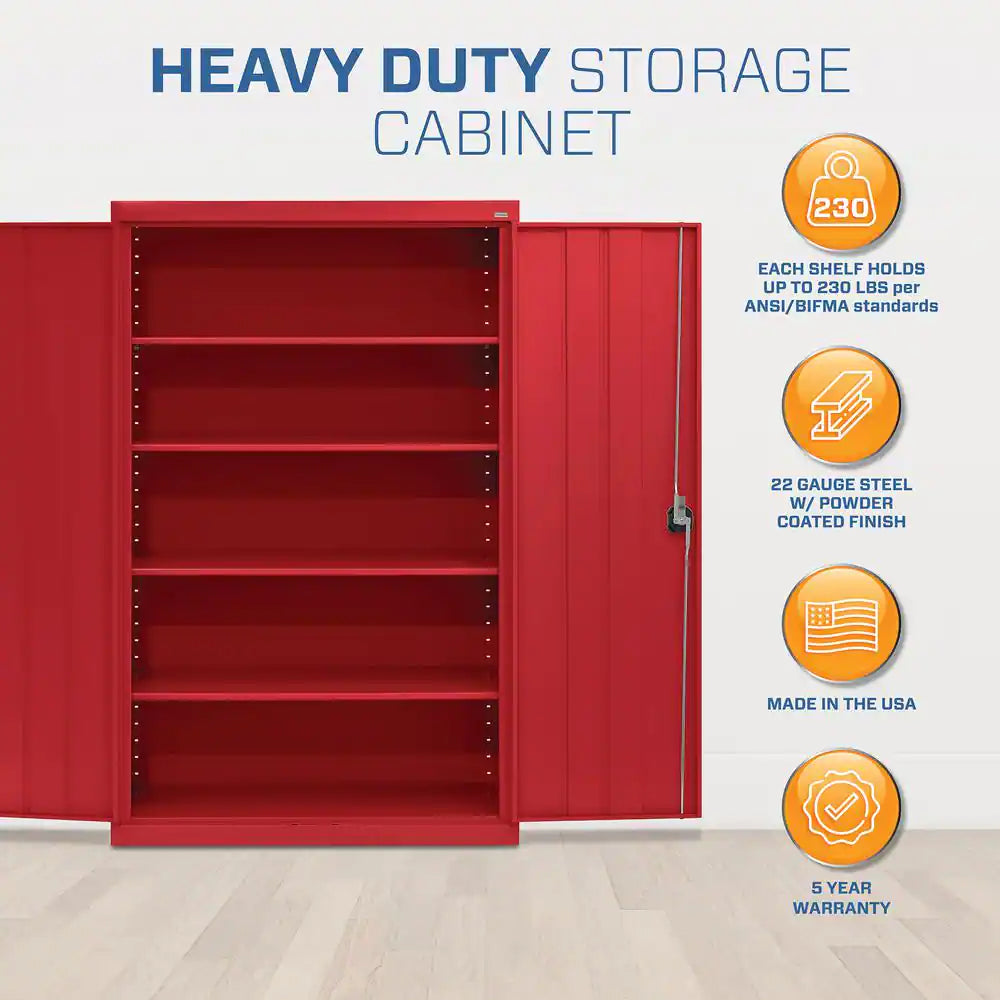 Elite Series 46 In. W X 72 In. H X 24 In. D 22-Gauge 5-Shelf Steel Freestanding Garage Storage Cabinet in Red