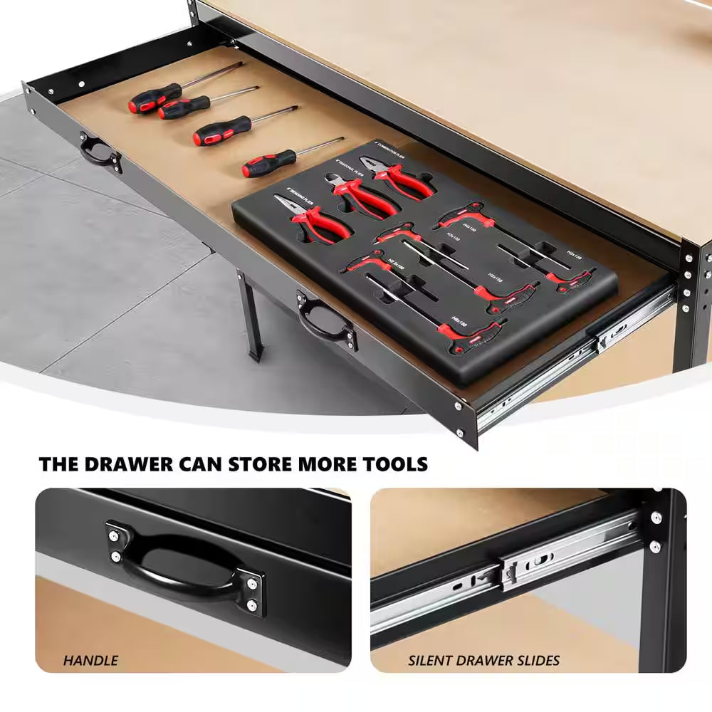 24 In. D X 63 In. H Tools Cabinet Working Tables Workbench Tool Storage Workshop Table with Drawers and Pegboard